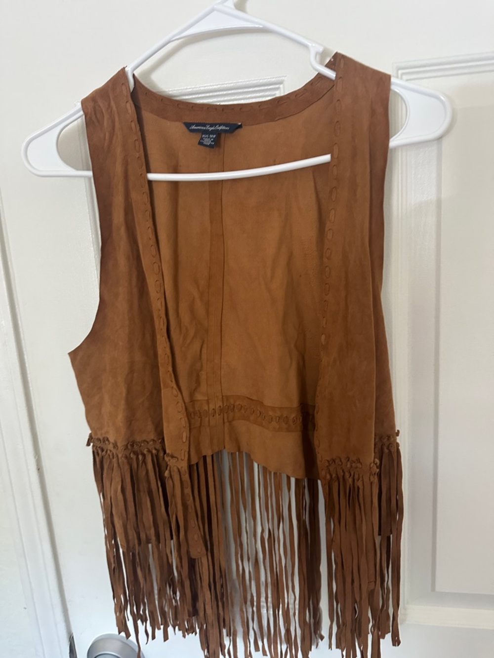 American Eagle Outfitters Tan Suede Fringe Vest